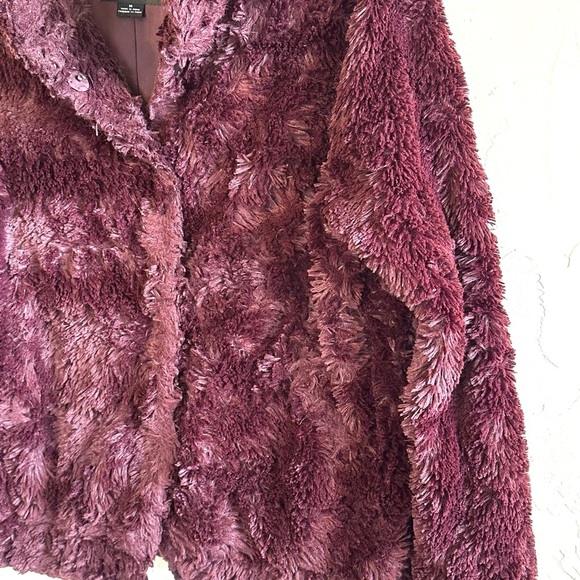 Anthropologie Sanctuary Mock Neck Shiraz (Purple) Faux Fur Teddy Jacket Sz M - Picture 3 of 11